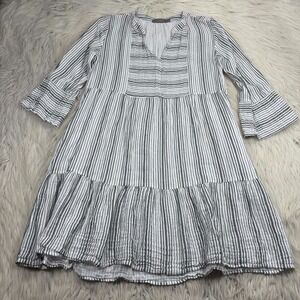 Mododoc Women's S Striped Patchwork Dress Cotton Resort Beach Coastal Boho